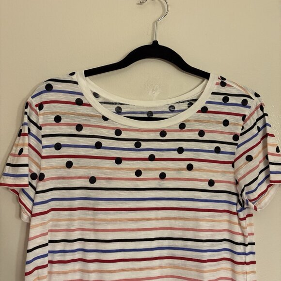 Ann Taylor Loft Outlet Women SZ S White Multicolor Striped Polka Dot S/S Tee Top - Picture 3 of 8